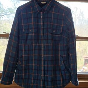 Duluth Trading Blue and Orange Plaid Button-Up Shirt Jac